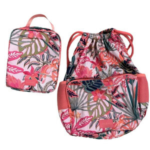 NWOT Vera Bradley Lunch Box and Draw String Backpack SET in Coral Pink Tropical